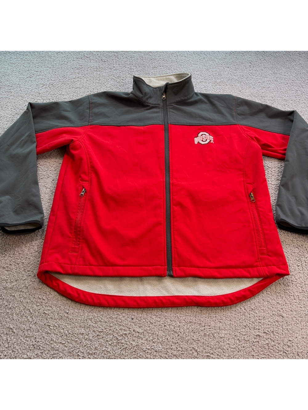 Ohio State Buckeyes NCAA Full Zip Softshell Fleece Lined Jacket Red Gray Men’s L